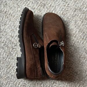 Donald J. Pliner Sport Brown Suede Uagain Peace Sign Zip Up Shoes